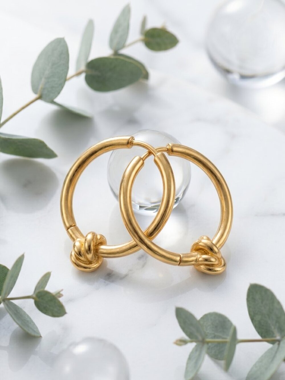 18K Gold Plated Stainless Steel Old Money Quiet Luxury Knot Hoop Earrings 1.25in